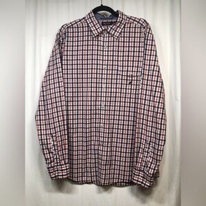 Nautica Shirt Mens Large Plaid Red White Blue Classic Fit Button Long Sleeve